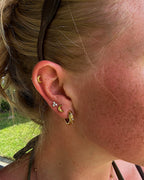 Moon and flower zirkon studs gold 2 pack