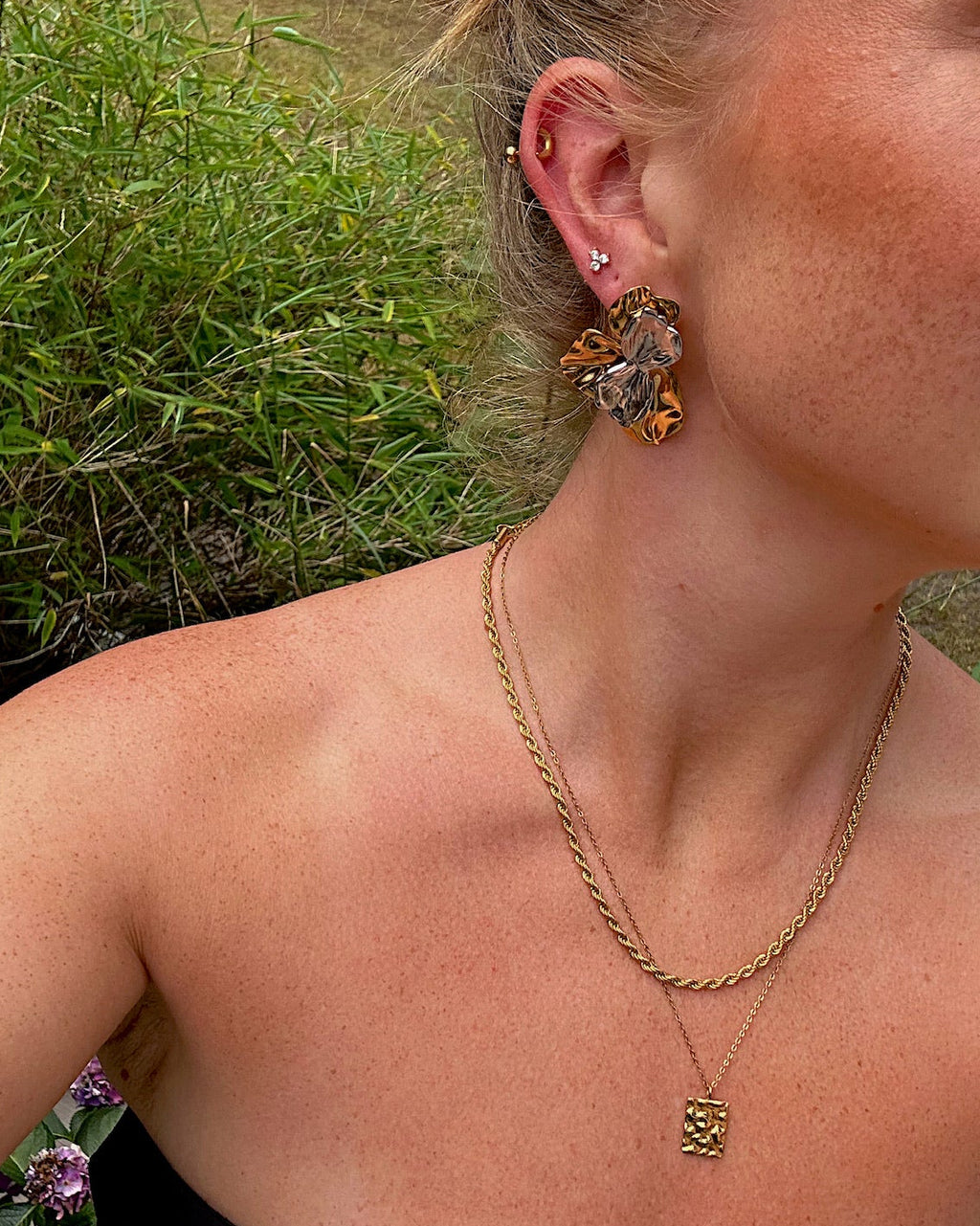 Madeira silver and gold flower earrings