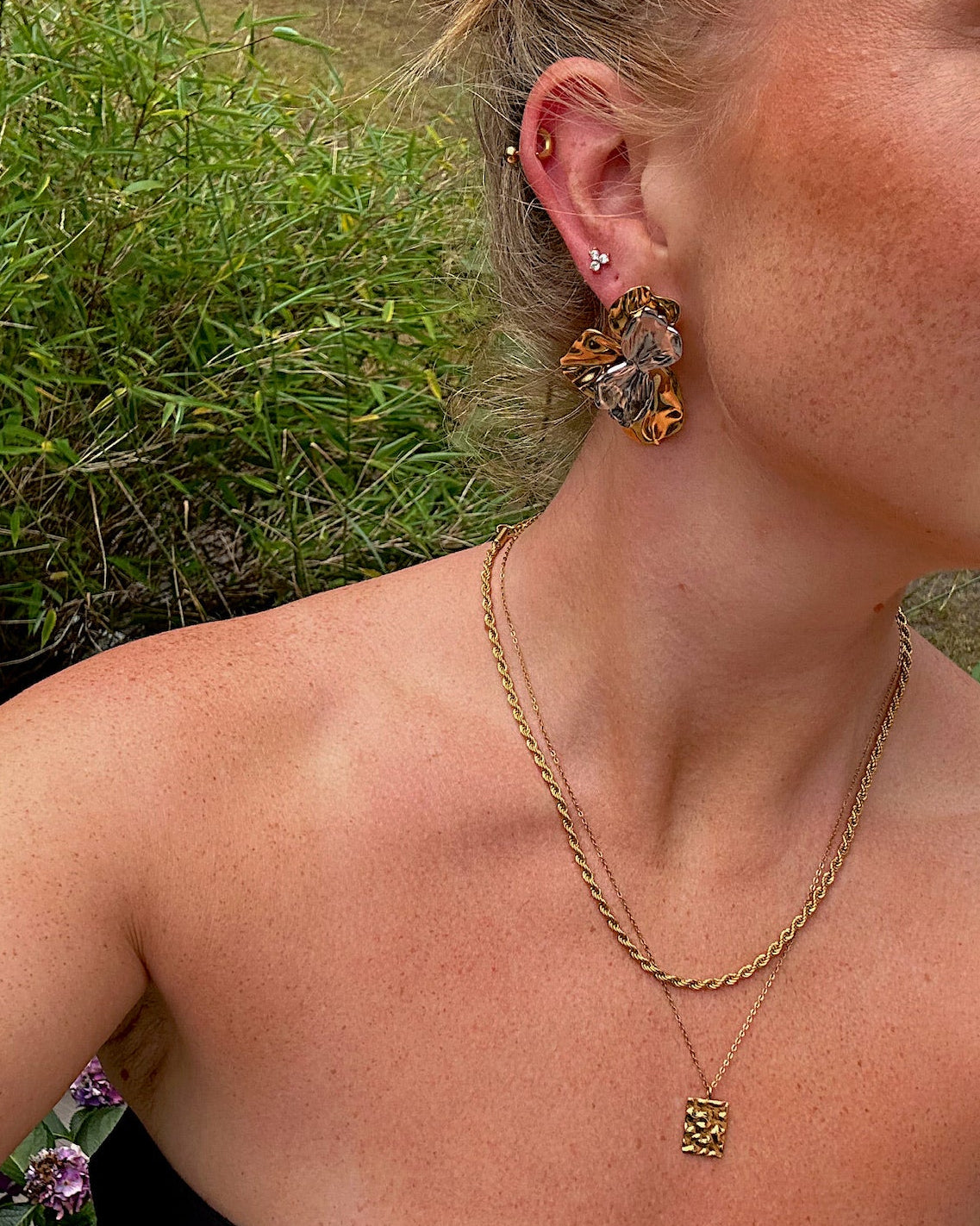 Madeira silver and gold flower earrings